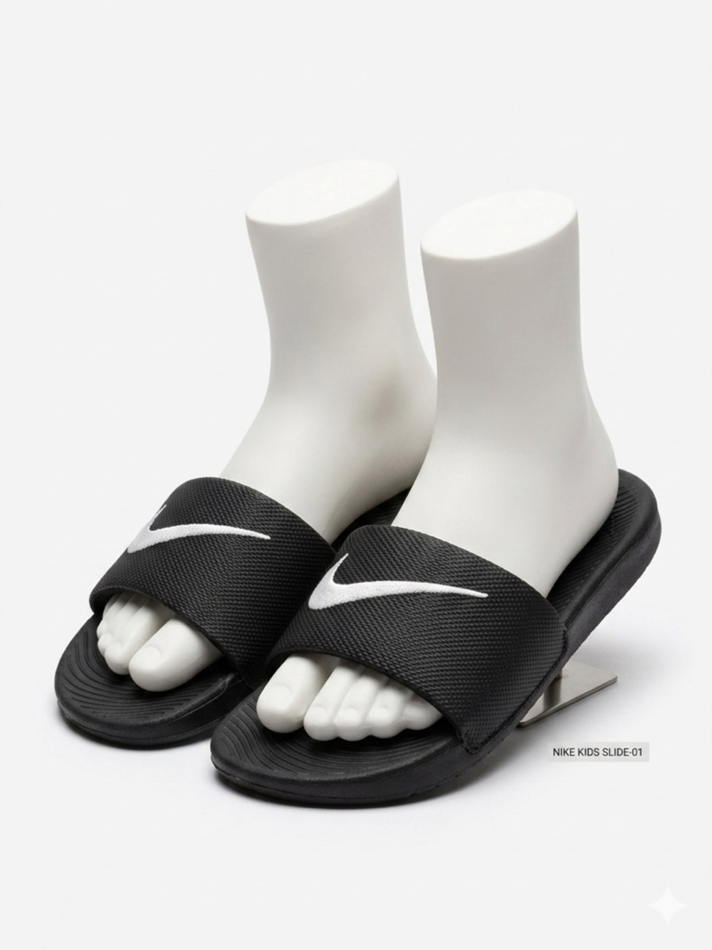 Nike Kids Kawa Slides Black/White Swoosh -  (Ages 7-8)